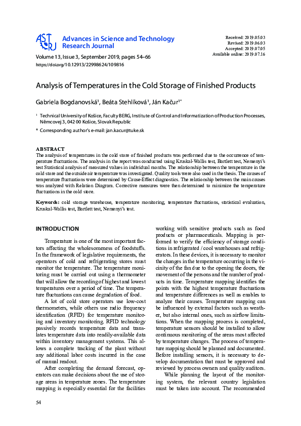 (PDF) Analysis of Temperatures in the Cold Storage of Finished Products