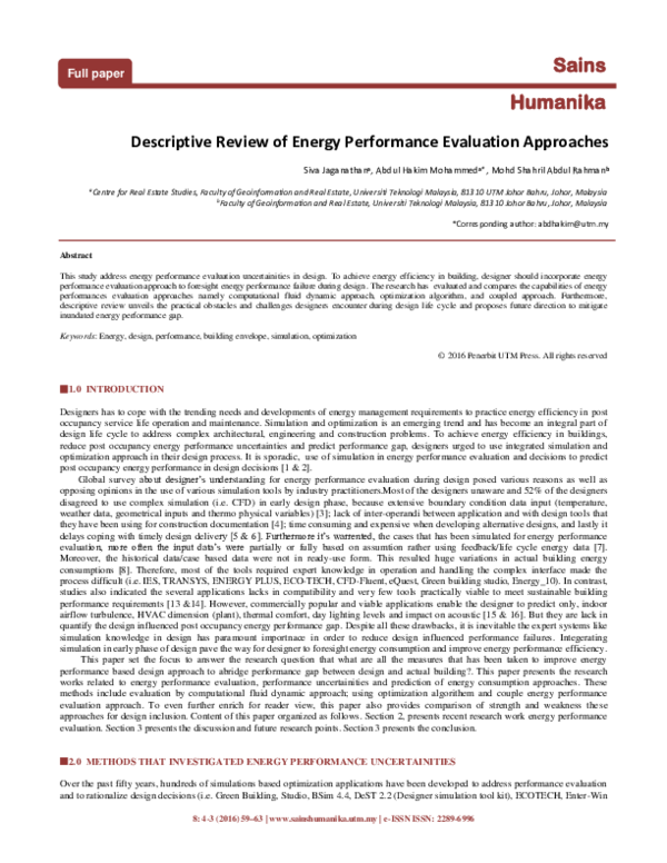 (PDF) Descriptive Review of Energy Performance Evaluation Approaches