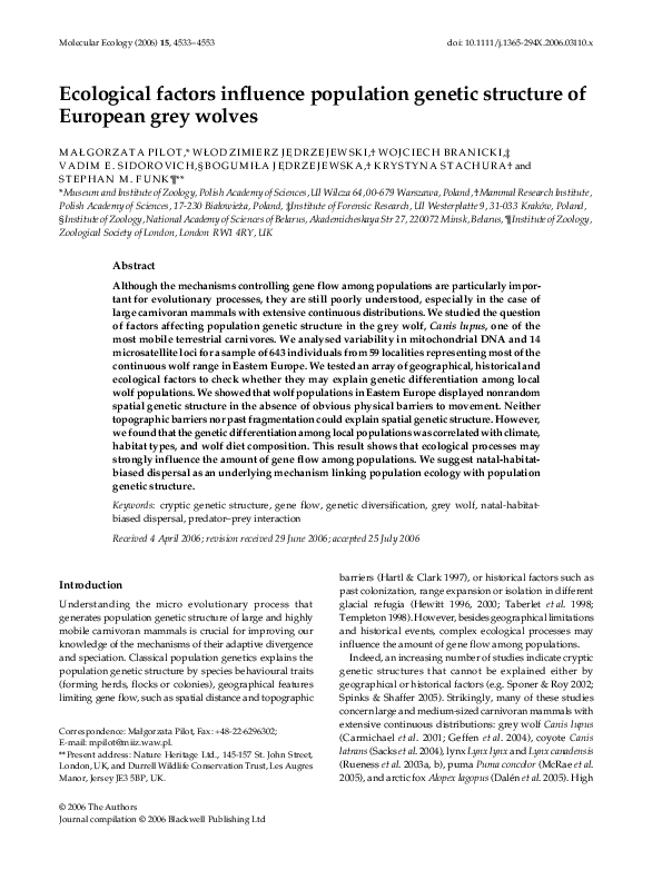 (PDF) Ecological factors influence population genetic structure of ...