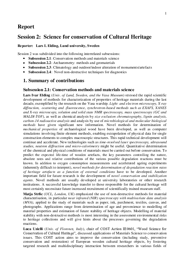 (PDF) • Science for Conservation of the Cultural Heritage