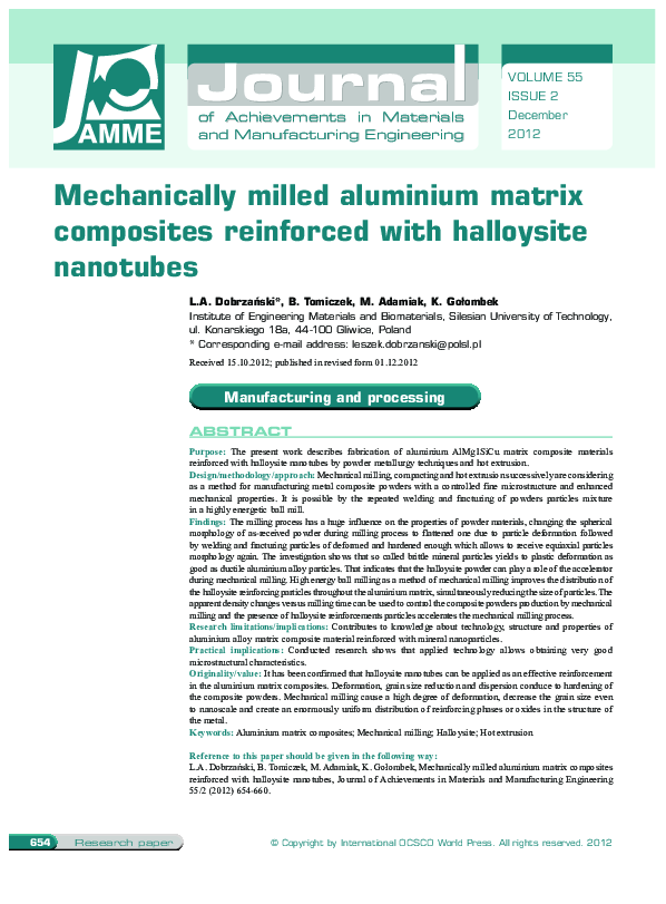 (PDF) Mechanically milled aluminium matrix composites reinforced with ...