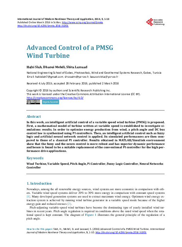(PDF) Advanced Control of a PMSG Wind Turbine