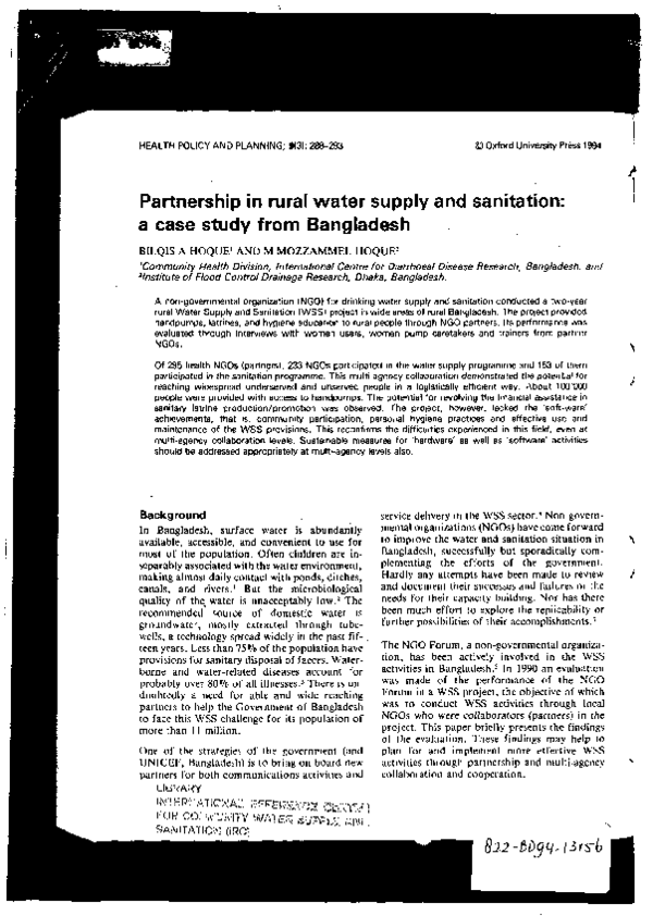 (PDF) Partnership in rural water supply and sanitation: a case study ...