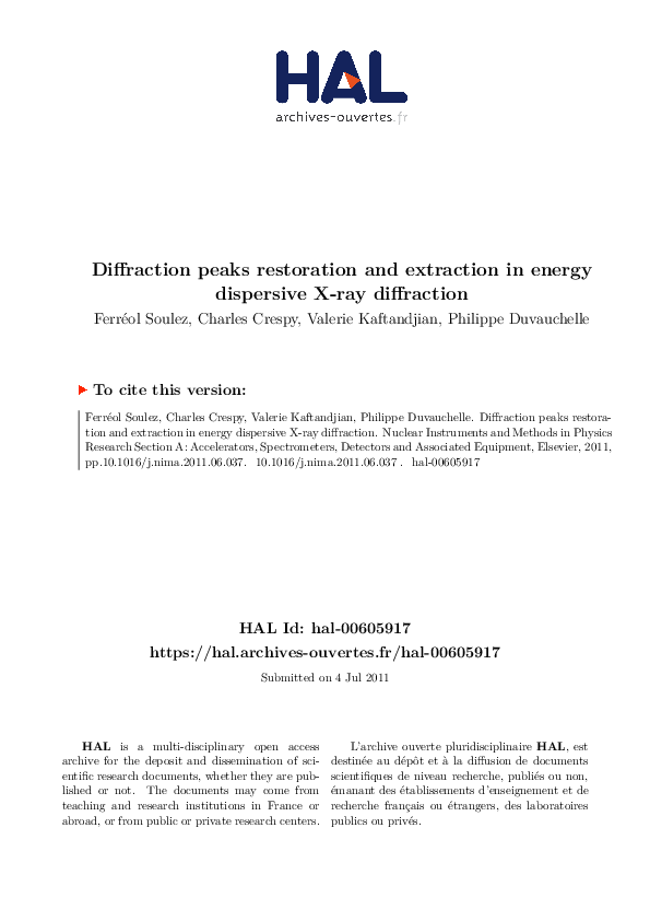 (PDF) Diffraction peaks restoration and extraction in energy dispersive ...