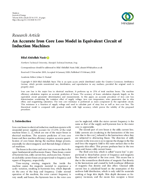 (PDF) An Accurate Iron Core Loss Model in Equivalent Circuit of ...