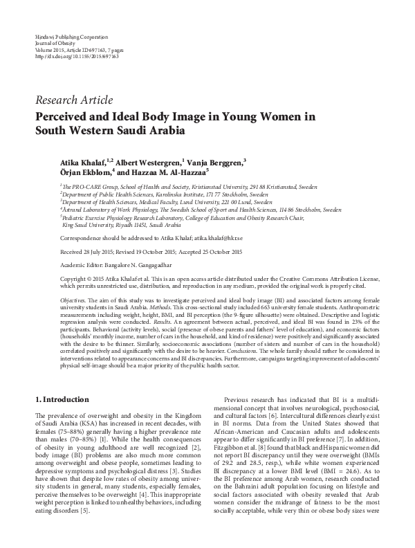 (PDF) Perceived and Ideal Body Image in Young Women in South Western ...
