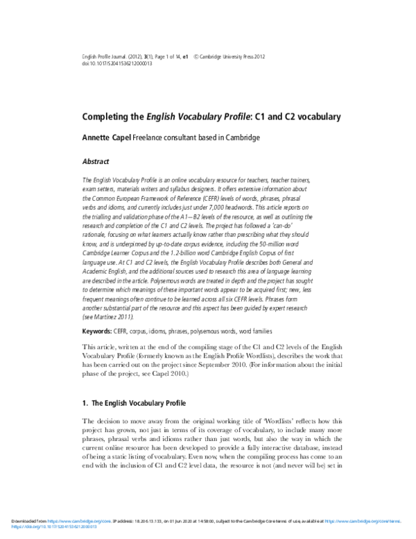  pdf completing the english vocabulary profile c1 and c2 vocabulary