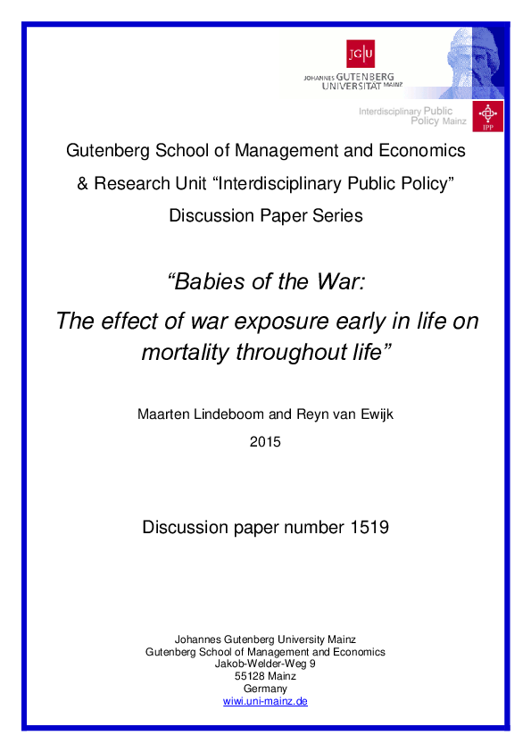 (PDF) Babies of the War: The Effect of War Exposure Early in Life on ...