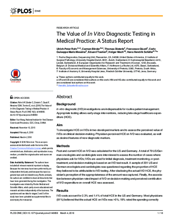 (PDF) The Value of In Vitro Diagnostic Testing in Medical Practice: A ...