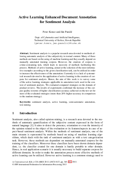 (PDF) Active learning enhanced document annotation for sentiment analysis