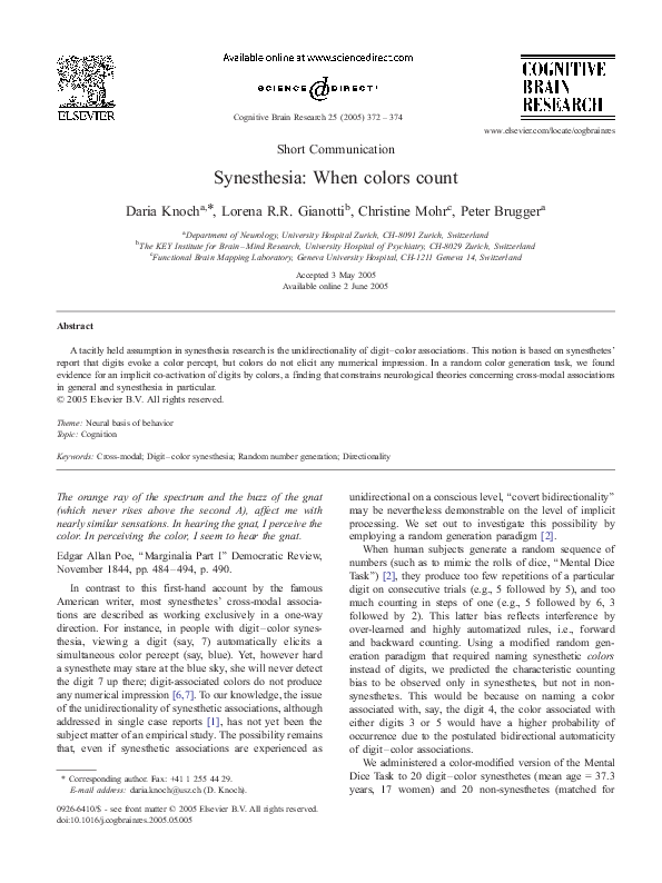 (PDF) Synesthesia: when colors count