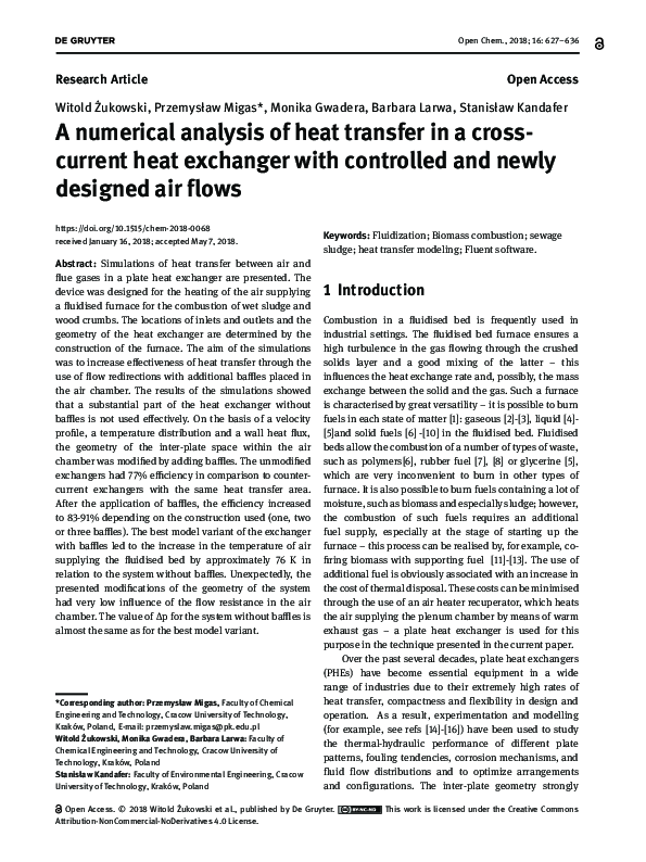 (PDF) A numerical analysis of heat transfer in a cross-current heat ...