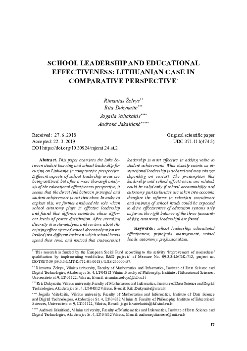 Pdf School Leadership And Educational Effectiveness