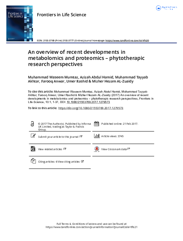 (PDF) An overview of recent developments in metabolomics and proteomics ...