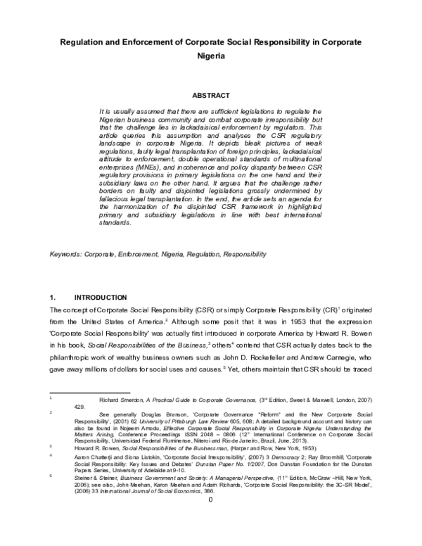 (DOC) Regulation and Enforcement of Corporate Social Responsibility in ...