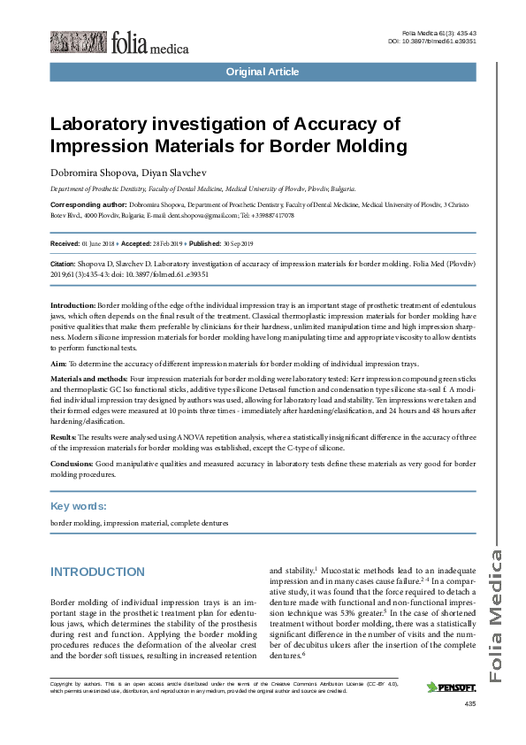 (PDF) Laboratory investigation of Accuracy of Impression Materials for ...
