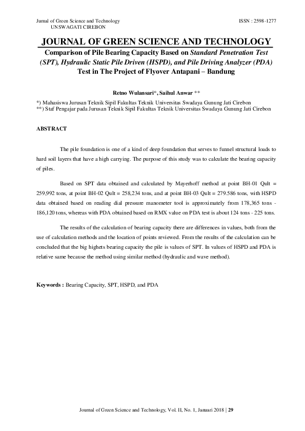 (PDF) Comparison of Pile Bearing Capacity Based on Standard Penetration ...