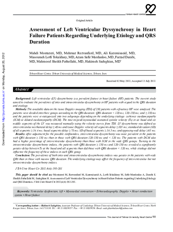 (PDF) Assessment of Left Ventricular Dyssynchrony in Patients With ...