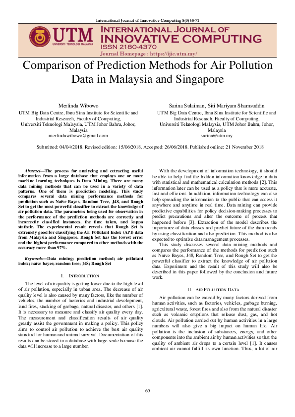 (PDF) Comparison of Prediction Methods for Air Pollution Data in ...