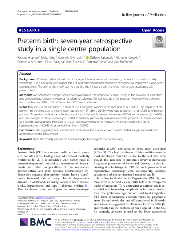 (PDF) Preterm birth: seven-year retrospective study in a single centre ...