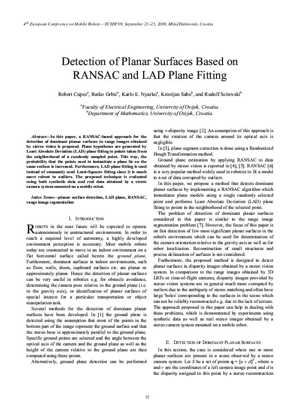 (PDF) Detection of Planar Surfaces Based on RANSAC and LAD Plane Fitting