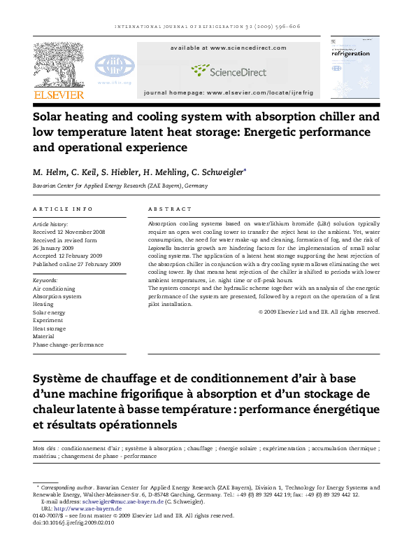 (PDF) Solar heating and cooling system with absorption chiller and low ...
