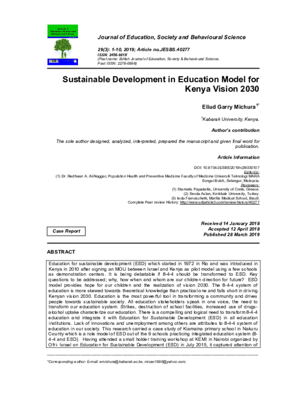 (PDF) Sustainable Development in Education Model for Kenya Vision 2030