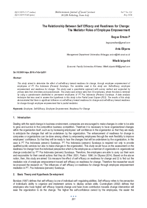 (PDF) The Relationship Between Self Efficacy and Readiness for Change ...