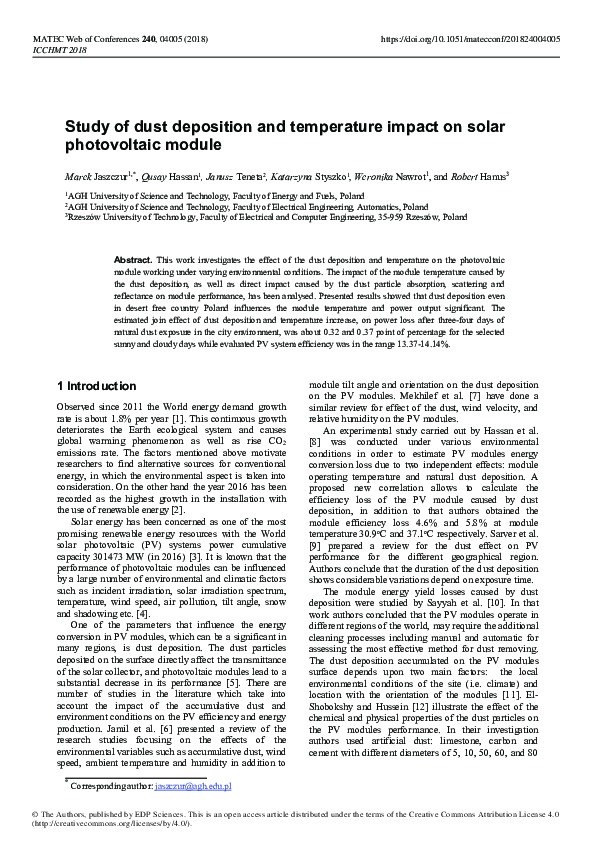 (PDF) Study of dust deposition and temperature impact on solar ...