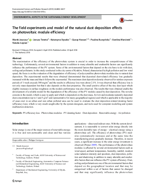 (PDF) The field experiments and model of the natural dust deposition ...