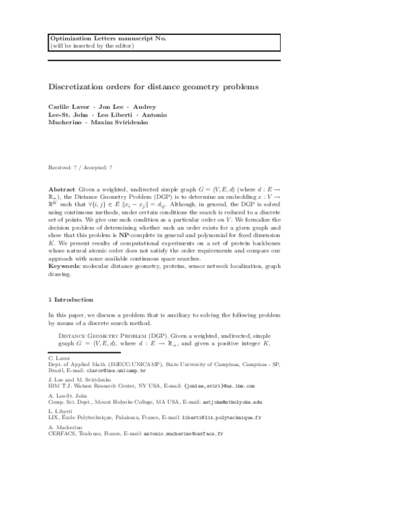 (PDF) Discretization orders for distance geometry problems