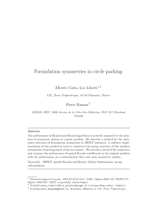 (PDF) Formulation symmetries in circle packing