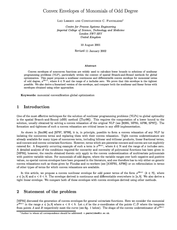 Pdf Convex Envelopes Of Monomials Of Odd Degree Leo Liberti Academia Edu