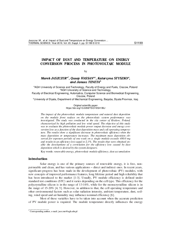 (PDF) Impact of dust and temperature on energy conversion process in ...