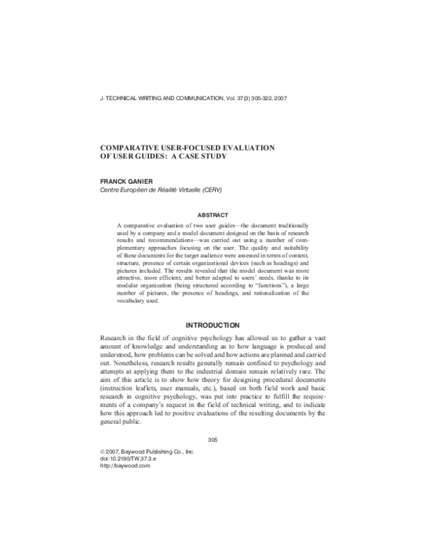 (PDF) Comparative User-Focused Evaluation of User Guides: A Case Study