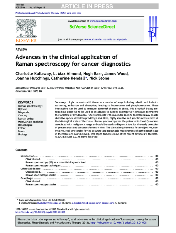 (PDF) Advances in the clinical application of Raman spectroscopy for ...