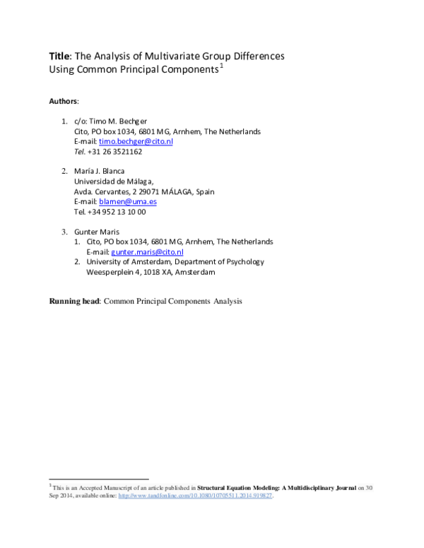 (PDF) The Analysis of Multivariate Group Differences Using Common ...