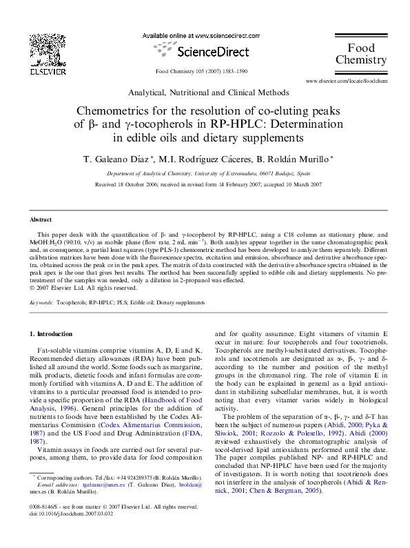 (PDF) Chemometrics for the resolution of co-eluting peaks of β- and γ ...
