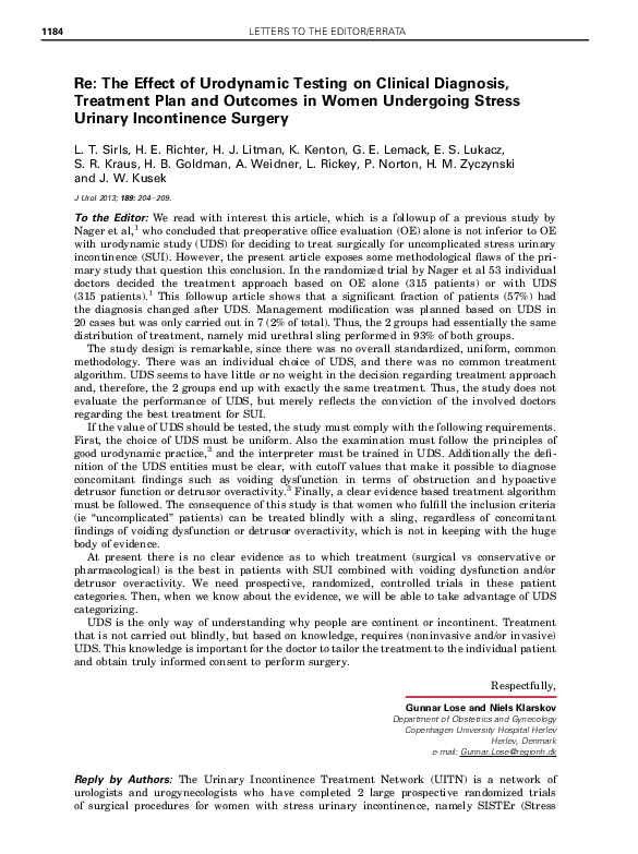 (PDF) Re: The Effect of Urodynamic Testing on Clinical Diagnosis ...