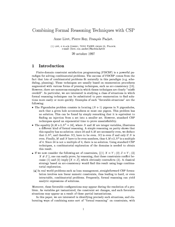 Pdf Combining Formal Reasoning Techniques With Csp Anne Liret Pierre Roy Francois Pachet Francois Pachet Academia Edu