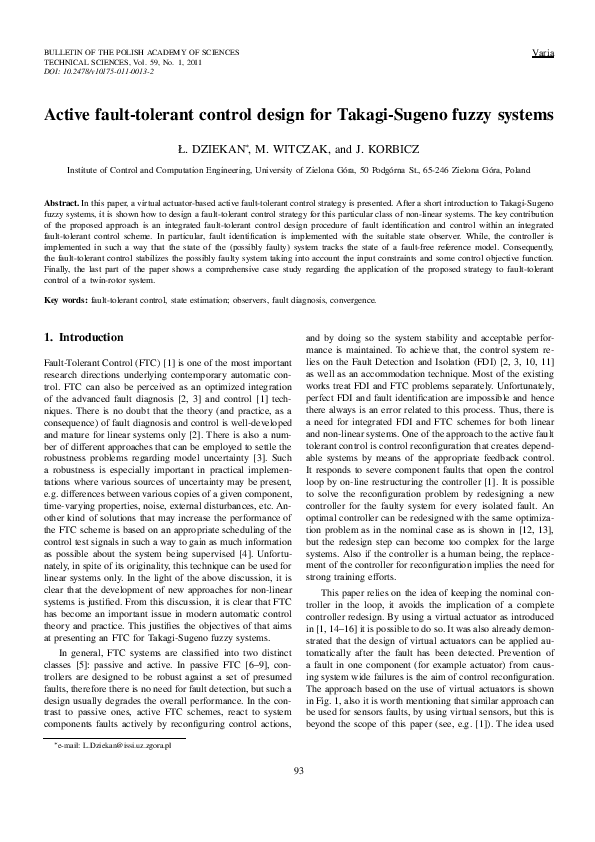 (PDF) Active fault-tolerant control design for Takagi-Sugeno fuzzy systems