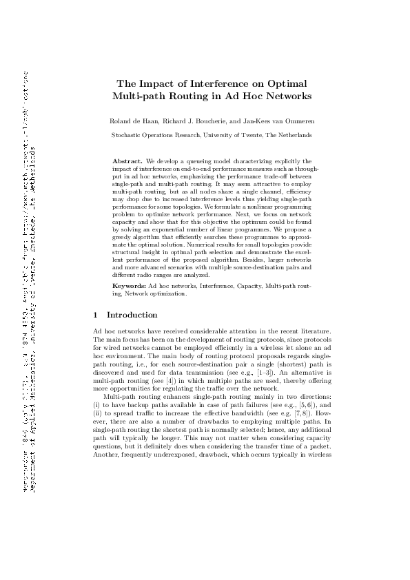 (PDF) The Impact of Interference on Optimal Multi-path Routing in Ad ...