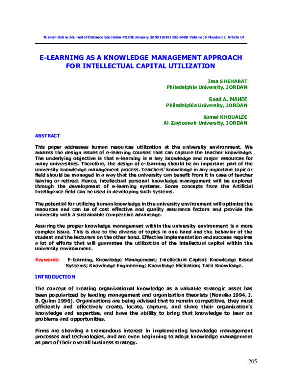 (PDF) E-learning as a knowledge management approach for intellectual ...