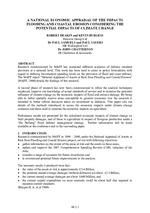 (PDF) A National Economic Appraisal of the Impacts Flooding and Coastal ...
