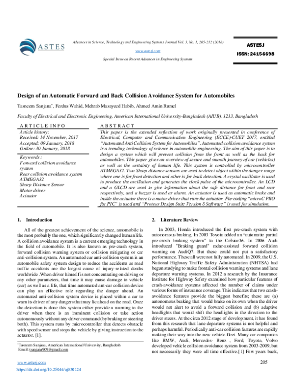 (PDF) Design of an Automatic Forward and Back Collision Avoidance ...