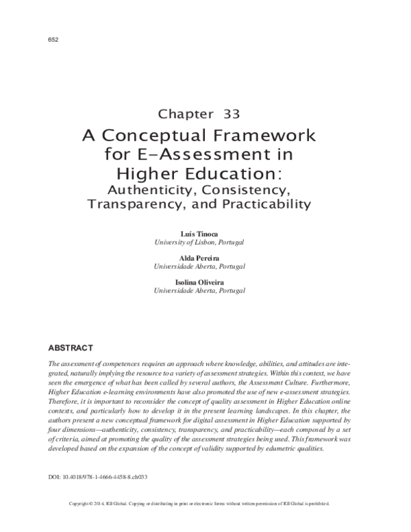 (PDF) A Conceptual Framework for E-Assessment in Higher Education
