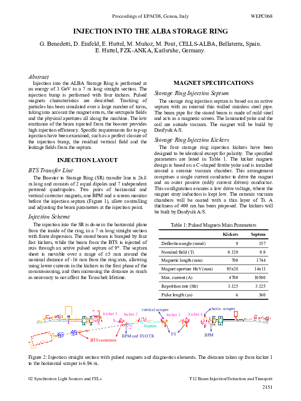 (PDF) Injection into the ALBA Storage Ring