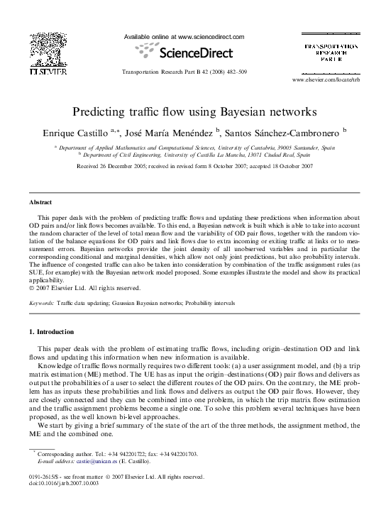 (PDF) Predicting traffic flow using Bayesian networks