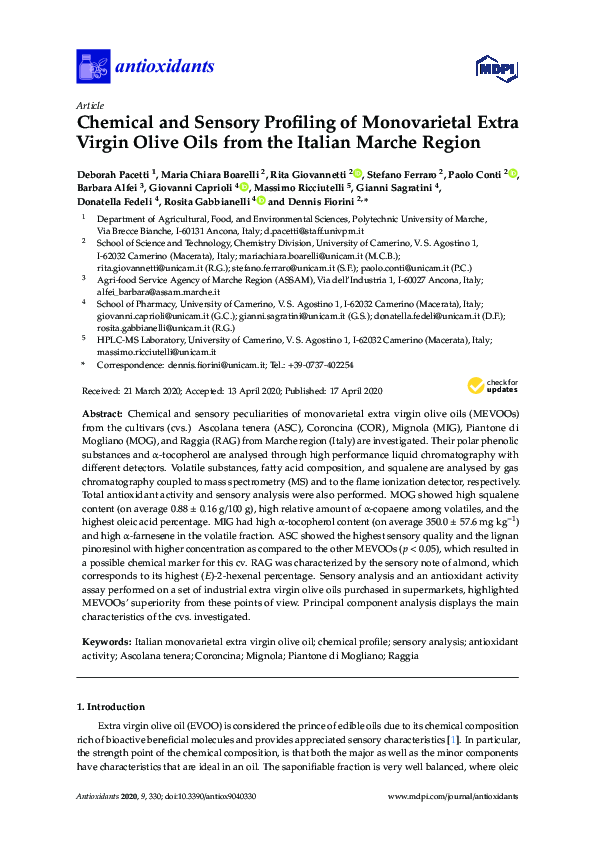 (PDF) Chemical and Sensory Profiling of Monovarietal Extra Virgin Olive ...