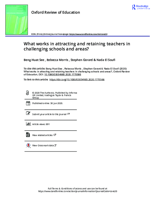(PDF) What works in attracting and retaining teachers in challenging ...